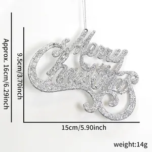 Silver Merry Christmas hanging ornament dimensions 15x9.5cm for holiday tree DIY decor