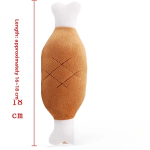 Detail of chicken drumstick plush toy for dogs with 16-18cm length and squeaky feature