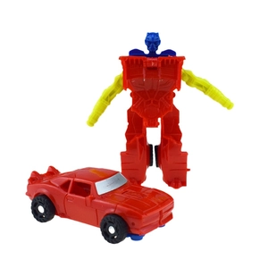 Detail showing a red sports car transforming into a colorful articulated robot toy