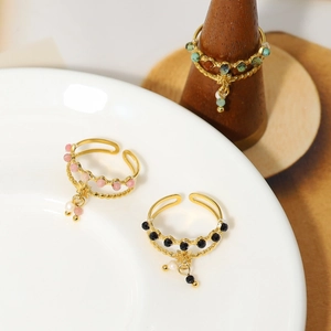 Bague luxe française plaquée or 18K avec pierres colorées et pendentifs d'étoiles