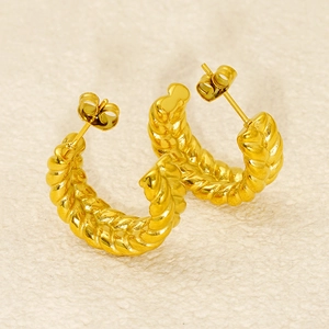 Boucles d'oreilles vintage en acier inoxydable doré 18K en forme de C torsadé pour femme