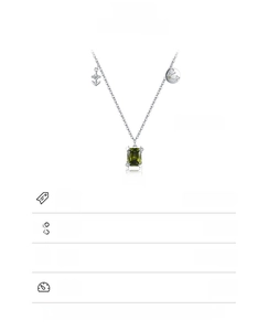 Detail of 925 sterling silver necklace with emerald cut green gem and zodiac charm