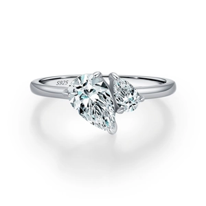 S925 Sterling Silver Intertwined Ring featuring dual pear-cut water drop cubic zirconia stones