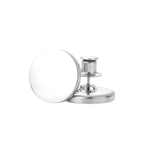 Silver magnetic curtain light leakage prevention clips in a pair on white background