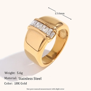 Minimalist 18K gold plated stainless steel ring with a single row of zircon stones