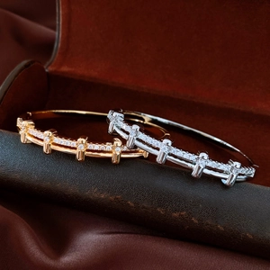 Gros plan de bracelets plaqués or 18 carats et argent avec micro-pavage de zircons