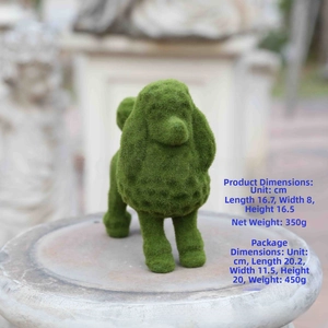 Detailed size view of the green flocked poodle statue for garden decoration