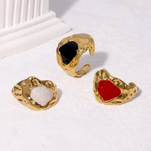 Bague Ouverte Texture Lave Acier Inoxydable Plaqué Or 18K Ajustable Style Français Bijoux Émail Pour Femmes