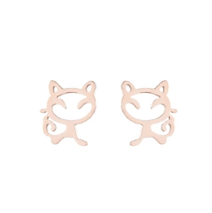 Vista macro detallada de pendientes de gato calados en elegante acabado oro rosa
