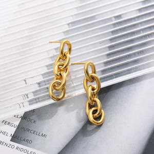 Dettaglio di orecchini a catena in oro 18K con design a maglia cubana lucida su rivista