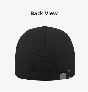 Detailed back view of winter baseball cap featuring adjustable strap and metal buckle