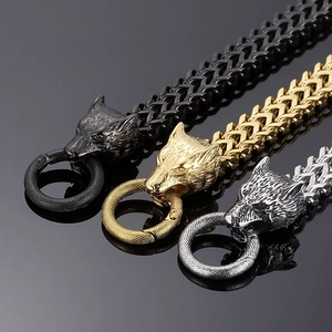 Hip hop wolf head stainless steel bracelet in black, gold and silver finish options
