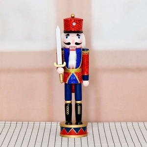 Wooden Nutcracker Soldier Figurine With Sequins Traditional Christmas Decoration Tabletop Holiday Home Ornament