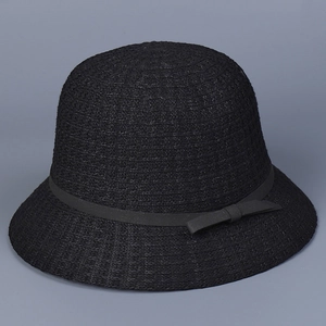 Knitted Bucket Hat Women Sunshade Breathable Cotton Polyester Blend Elegant Ribbon Bow Fisherman Hat