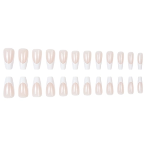 French tip press-on nails set with 24 pieces of nude pink and white ballerina shapes