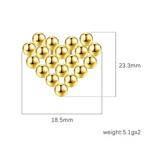 Boucles d'oreilles cœur dorées en billes d'acier poli avec détails de taille et de poids