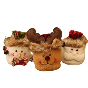 Three-piece Christmas plush gift bags set featuring Santa, Reindeer and Snowman designs