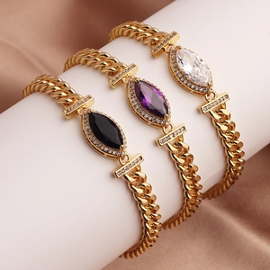 Elegant gold plated marquise stone bracelet set with zircon stones on white display