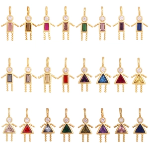 Pendentif Figurine Laiton Zircon Plaqué Or 18K Pierre De Naissance Garçon Fille Robot Pour Création De Bijoux DIY