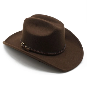Vintage Western Cowboy Hat Polyester Cotton Felt Wide Brim With Braided Leather Belt Metal Buckle For Men Women Retro