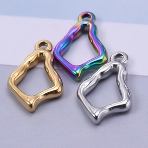 Irregular hollow geometric 304 stainless steel pendants in gold, silver, and rainbow finish