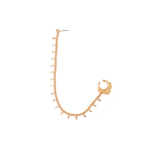 Ethnic gold moon pendant nose ring chain with tassel ear stud in Indian style