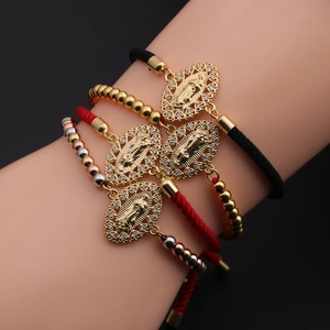 Religiöses Armband-Set mit vergoldeten Perlen und Jungfrau Maria Anhängern für Damen