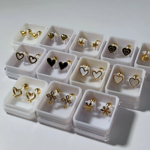 Variety set of 18k gold plated stainless steel heart and star stud earrings for women