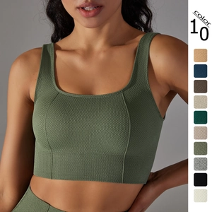 Soutien-Gorge de Sport Sans Couture en Nylon et Spandex pour Femmes à Pois Col en U Dos Nu Yoga Fitness Course