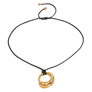 18k gold plated stainless steel concave ring pendant on black cord necklace for women