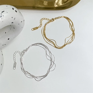 Multilayer Stackable Bracelet 925 Sterling Silver Minimalist Korean Style Snake Chain For Women Jewelry