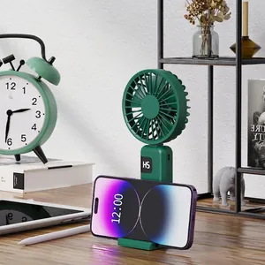 Portable USB rechargeable handheld fan with digital display and integrated phone stand