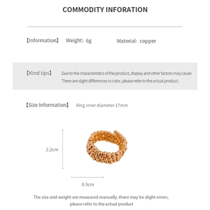 Detailed size specifications of the rose gold beaded wrap ring made of premium copper
