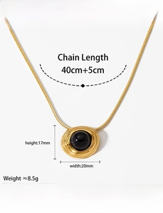 Detail showing 316 stainless steel gold snake chain necklace with black agate pendant dimensions