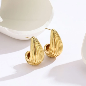 Minimalist 18k gold-plated titanium steel earrings with striped rib texture design