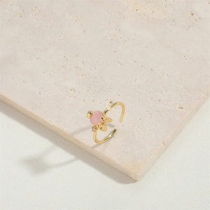 14K gold plated adjustable ring with pink cat eye stone and zircon heart petal design