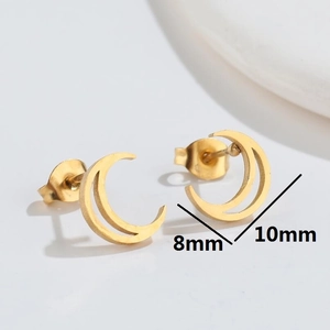 Minimalist gold moon-shaped stainless steel stud earrings with dual crescent design