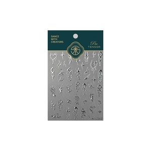 3D metallic silver nail stickers M-1249 featuring liquid chrome heart and star patterns