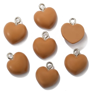 Brown resin heart pendants for DIY jewelry with metal rings and flat back details