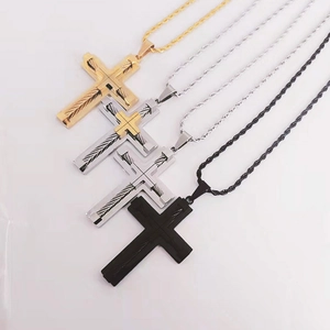 Vintage stainless steel cross necklace pendants in gold silver and black finish