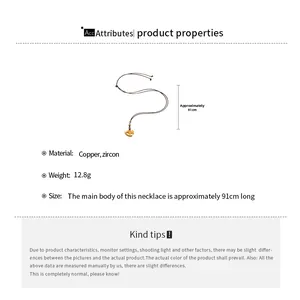 Detailed size chart for the pony pendant necklace showing 91cm length and 12.8g weight