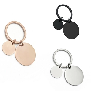 Porte-clés ronds en acier inoxydable poli en finitions argent, noir et or rose