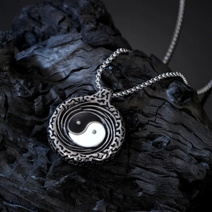 Collier Pendentif Homme Acier Inoxydable Punk Gothique Crâne Hibou Yin Yang Étoile Vintage Hip Hop Bijoux Rétro