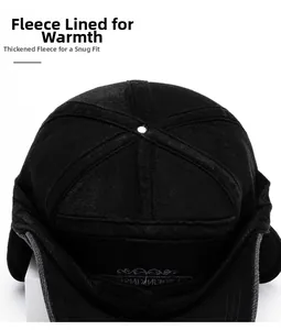 Detailed view of winter baseball cap showing warm fleece lining and ear protection flap