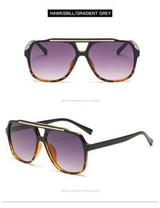 Dual-view of tortoiseshell aviator sunglasses with purple gradient lenses and metal trim
