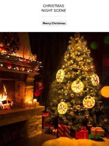 Vue détaillée d'une suspension LED de Noël chaleureuse avec motifs de Père Noël et bonhomme