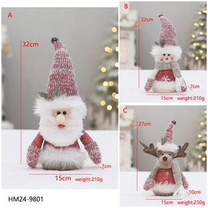Detailed view of pink knitted Christmas figurines with exact size and weight dimensions