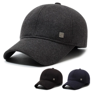 Men Winter Warm Baseball Cap With Ear Flaps Wool Felt Thick Outdoor Windproof Peaked Hat For Dad Adjustable