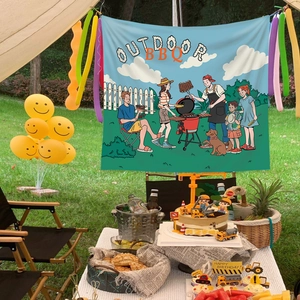 Toile de fond BBQ en plein air sur cadre de tente pour une déco de camping cosy