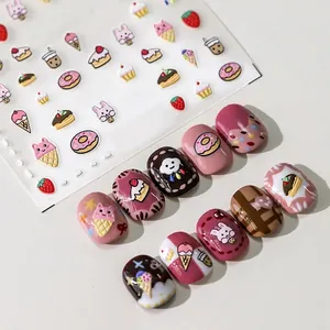 3D embossed nail art stickers TS-3046 featuring cute dessert and rabbit patterns